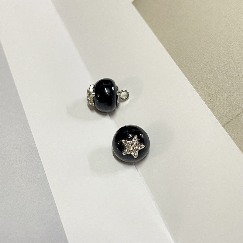 10mm Black White Resin Shirt Buttons with Metal Shanks Star Pattern and Rhinestone 20pcs Black
