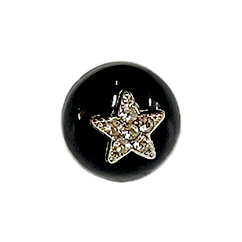 10mm Black White Resin Shirt Buttons with Metal Shanks Star Pattern and Rhinestone 20pcs