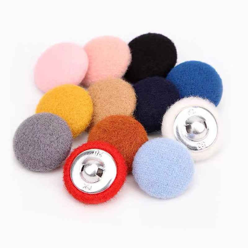 15-38mm 20 Color Round Fluffy Fabric-Covered Buttons for Women's Coats 200 Pack