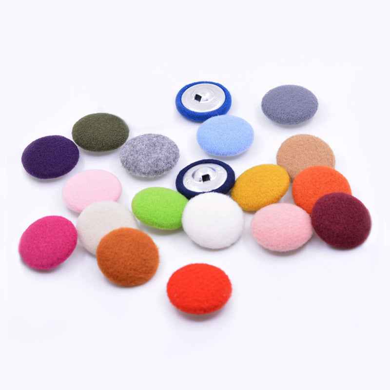 15-38mm 20 Color Round Fluffy Fabric-Covered Buttons for Women's Coats 200 Pack