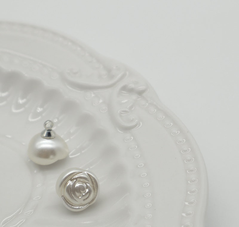 11.5mm White Pearl Rose Plastic Buttons with Metal Shanks 100pcs