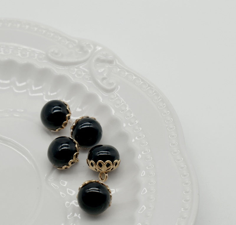 11.5mm Golden Metal Lace Colorful Pearl Buttons for Shirt Cardigan Cuff 100pcs Black