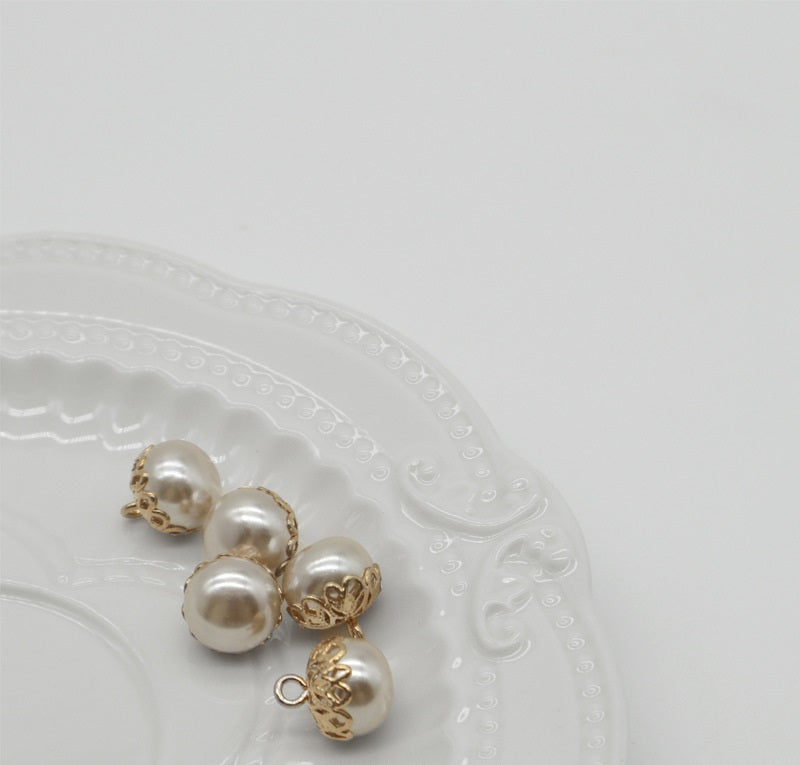 11.5mm Golden Metal Lace Colorful Pearl Buttons for Shirt Cardigan Cuff 100pcs Champagne
