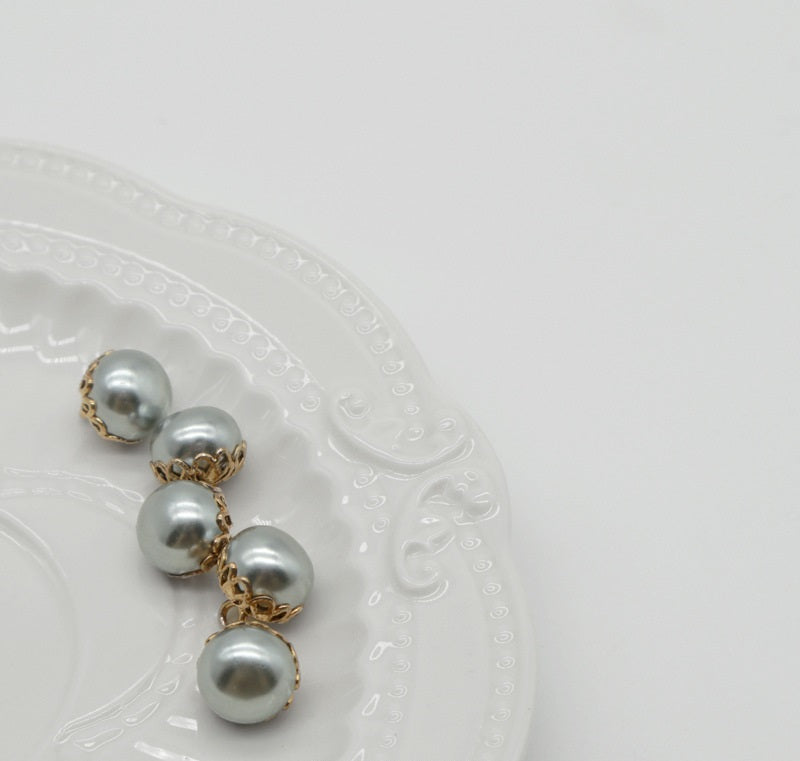 11.5mm Golden Metal Lace Colorful Pearl Buttons for Shirt Cardigan Cuff 100pcs Gray Blue