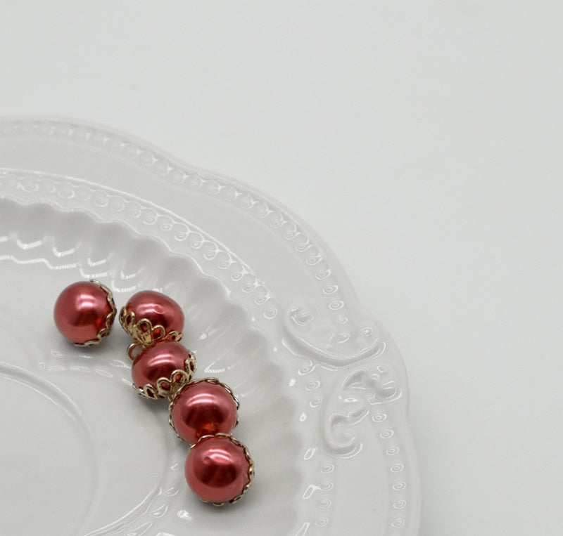 11.5mm Golden Metal Lace Colorful Pearl Buttons for Shirt Cardigan Cuff 100pcs Red