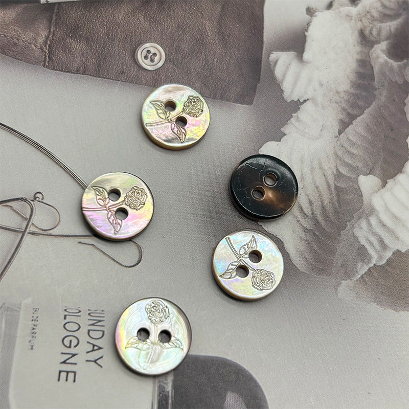 11.5mm Round Two-Hole Brown Rose-Patterned Shell Buttons for Shirts Knitwear 30pcs