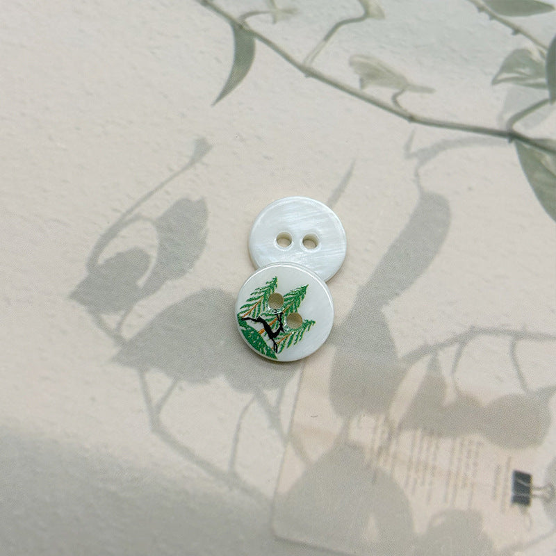 11.5mm Red Flower Green Leaf Deer in the Woods Two-Hole Shell Buttons 30pcs Green
