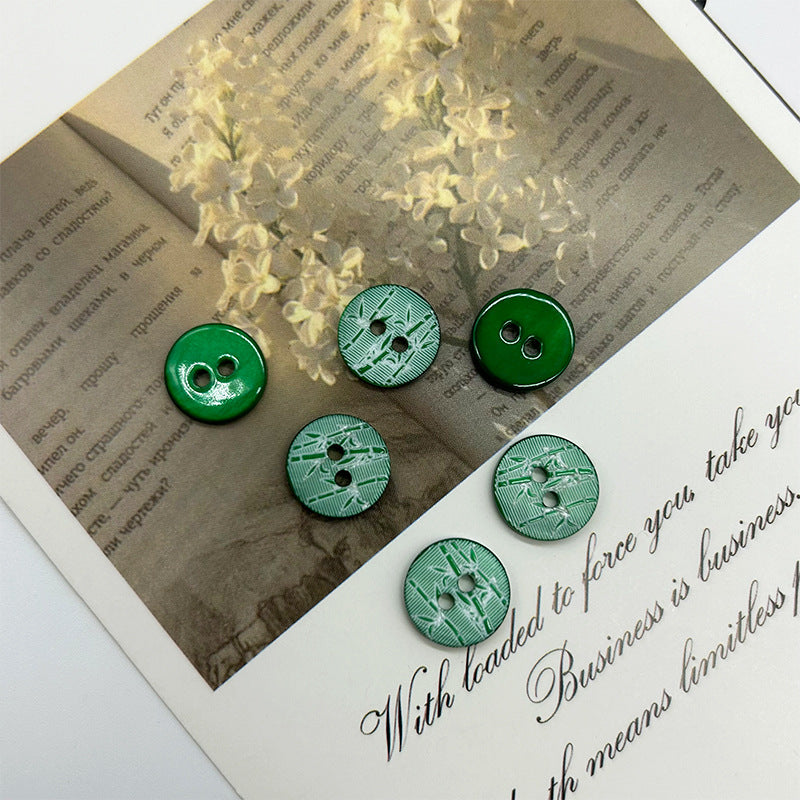 11.5mm Round 2 Hole Vintage Green Bamboo/Brown Big Tree Shell Buttons 30pcs Green