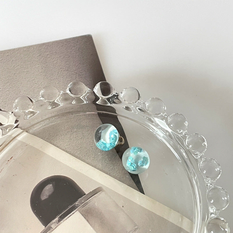 10mm Transparent Sequin Round Bead Buttons for Cheongsam Cuff Collar 50pcs Blue