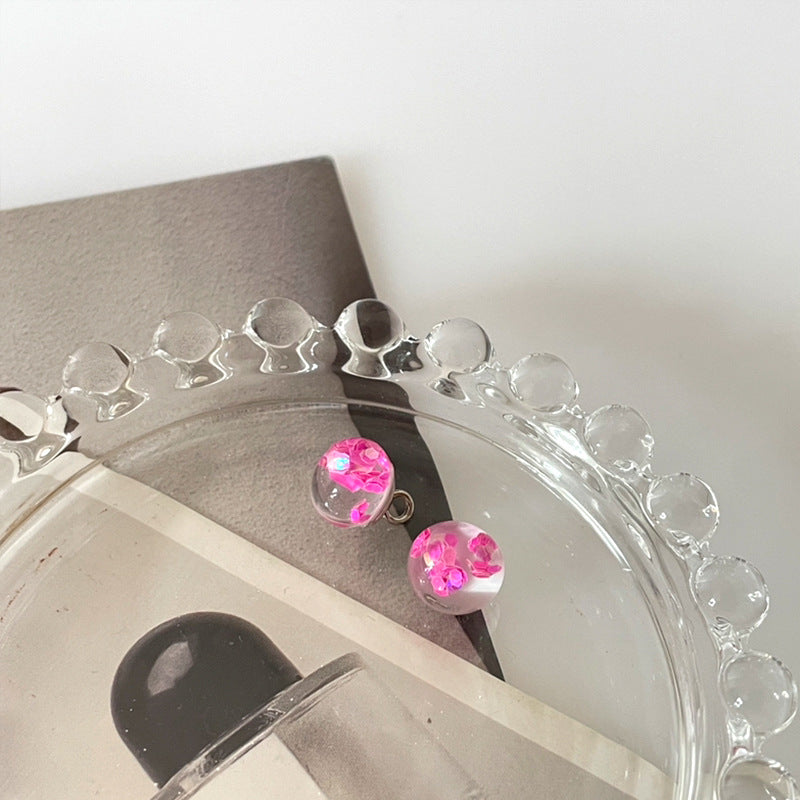 10mm Transparent Sequin Round Bead Buttons for Cheongsam Cuff Collar 50pcs Pink