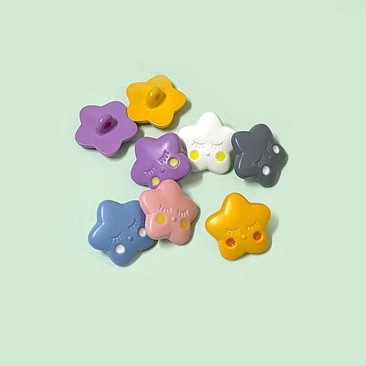 15/18mm Cartoon Colorful Star-Shaped Plastic Shank Buttons for Baby Clothing 60 Pack