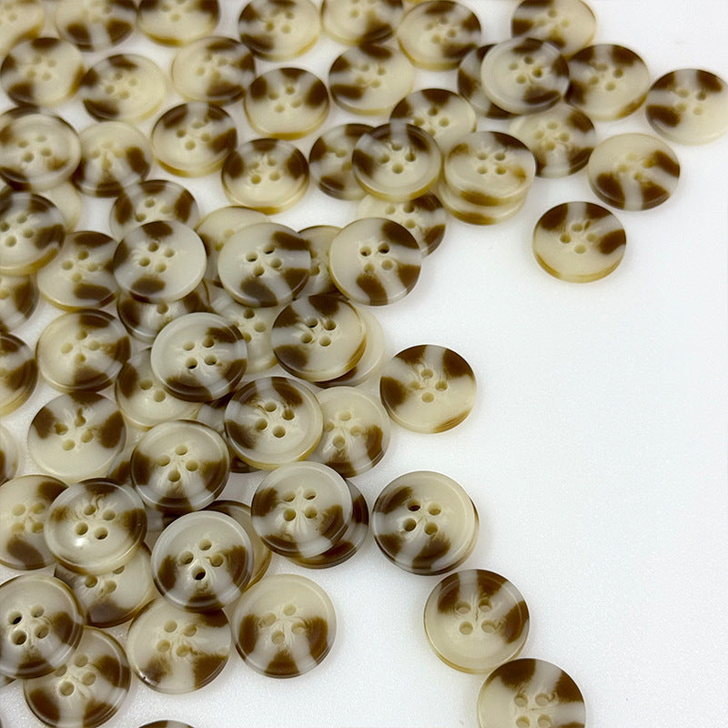 15/18mm Round Four-Hole Brown Patterned Resin Buttons for Cardigans Trousers 50pcs