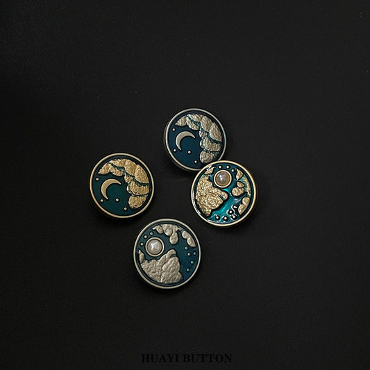 20mm Vintage Court Style Metal Sewing Buttons with Pearl Sun Moon 20pcs