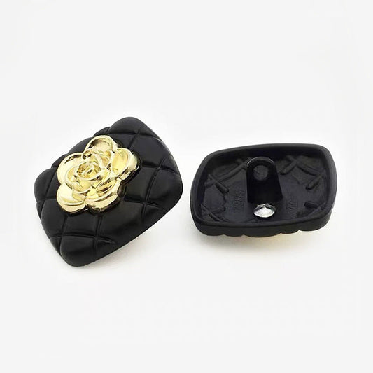 Black Diamond-Patterned Square Camellia,Heart-Shaped Bow Metal Buttons 20pcs Square Camellia