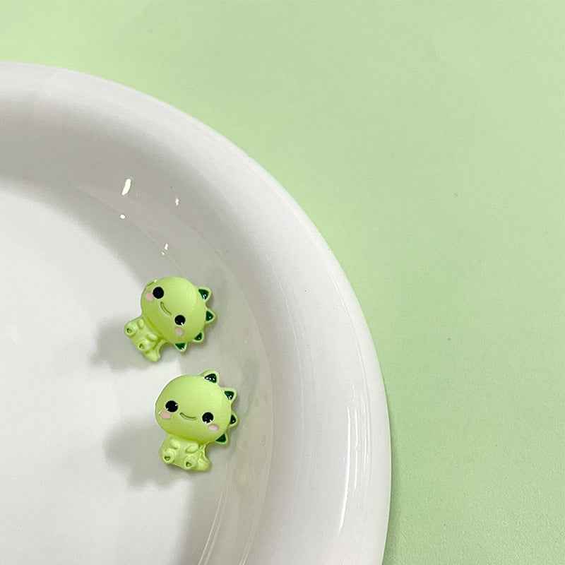 13x15mm Colorful Cartoon Dinosaur Metal Buttons with Shanks for Children's Clothing 12pcs Green