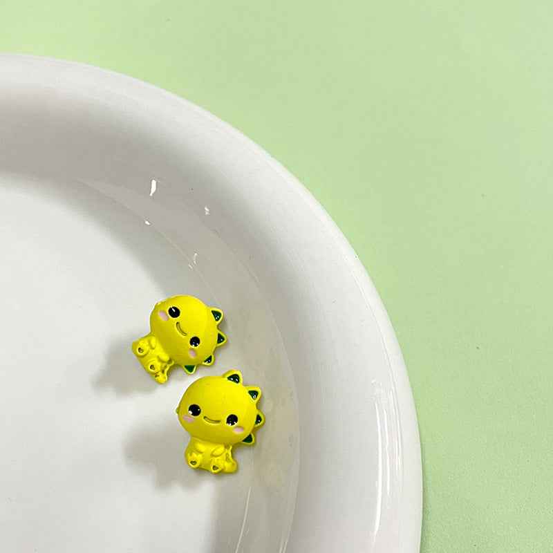 13x15mm Colorful Cartoon Dinosaur Metal Buttons with Shanks for Children's Clothing 12pcs Yellow