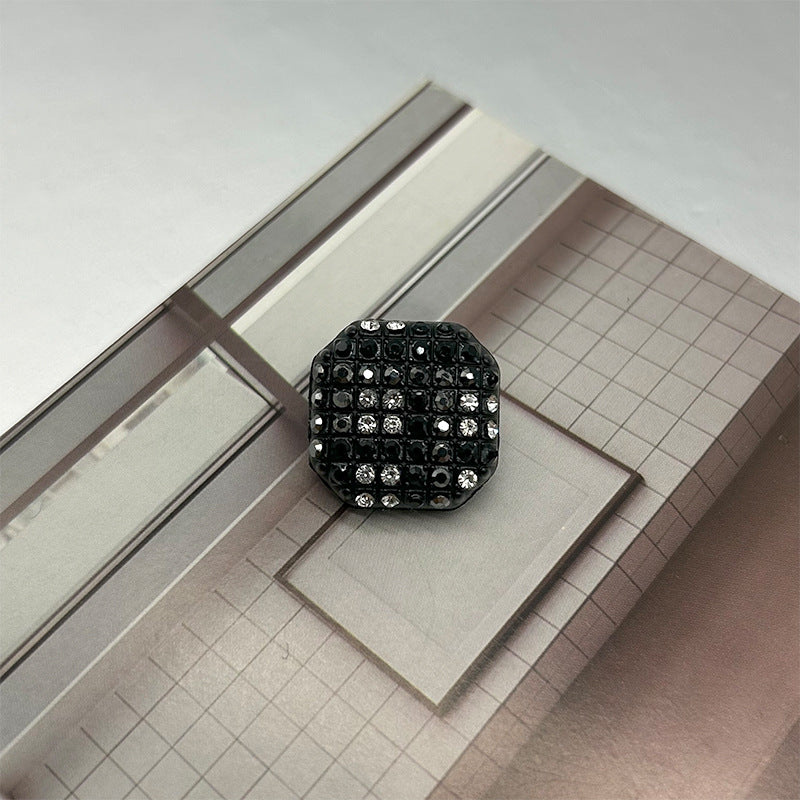 Square Metal Shank Buttons Starry Sky Diamond-Studded for Coats 50pcs Black