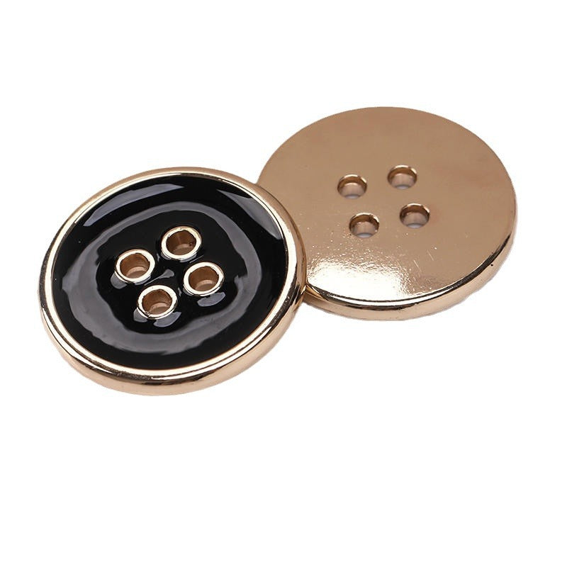 Round 4 Hole Metal Buttons Gold Silver Edge Black White Enamel 50pcs Gold Black