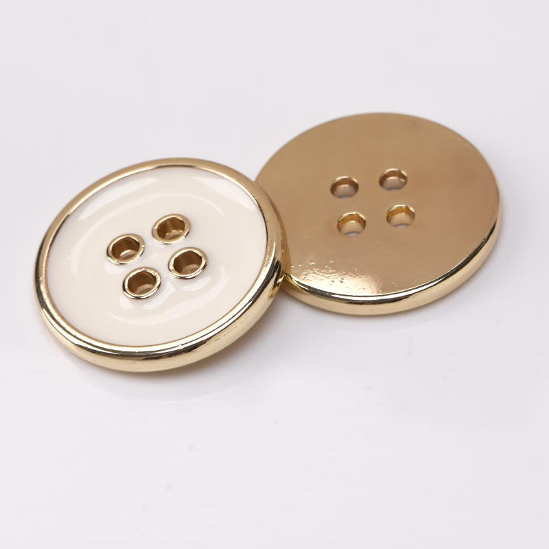 Round 4 Hole Metal Buttons Gold Silver Edge Black White Enamel 50pcs Gold White