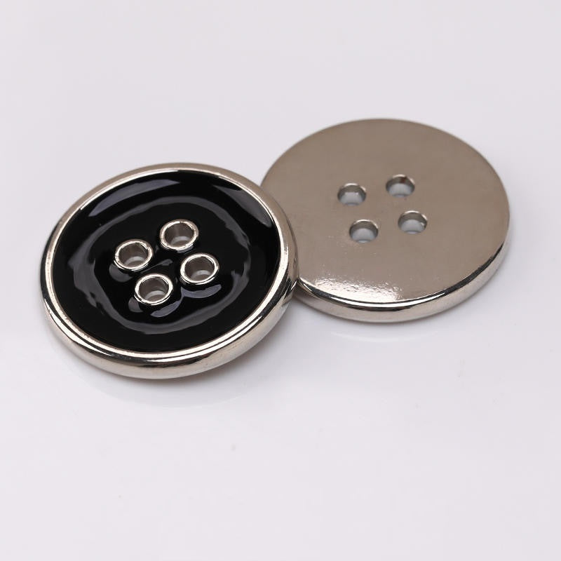 Round 4 Hole Metal Buttons Gold Silver Edge Black White Enamel 50pcs Silver Black