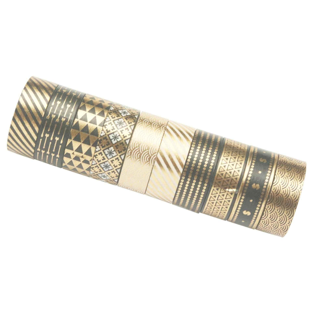 10 Rolls Black Gold Foil Print Washi Tape Set 15mm x 5m