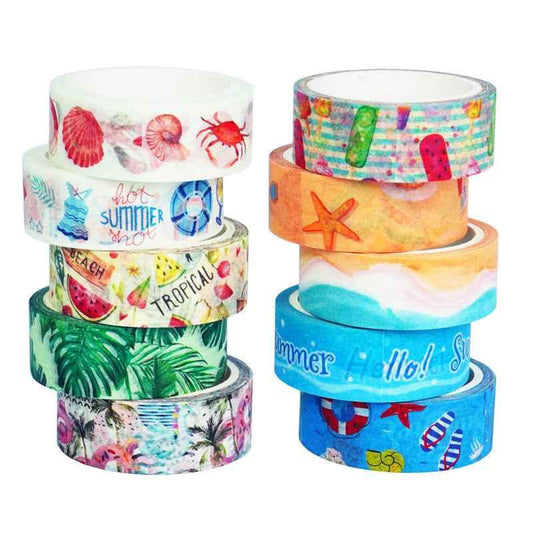 10 Rollen Hello Summer Washi Tape Set 15 mm x 5 m