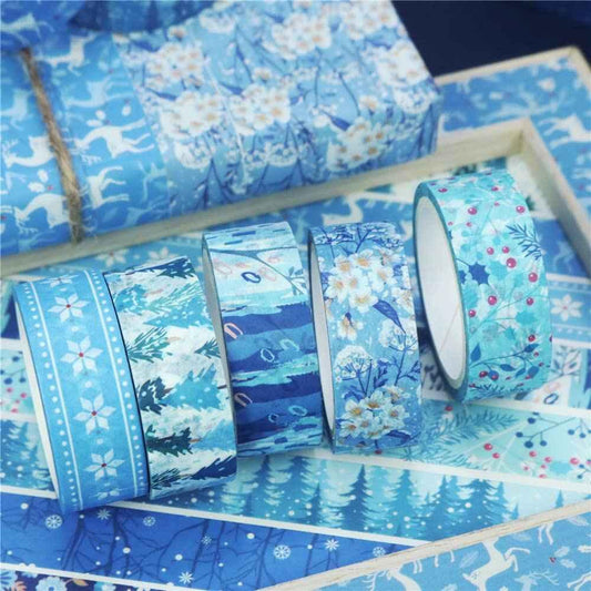 Winter-Washi-Tape-Set, 10 Rollen, 15 mm x 5 m