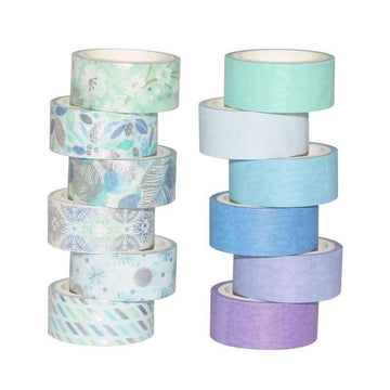 Set de cintas washi azules 12 rollos 15 mm x 3 m