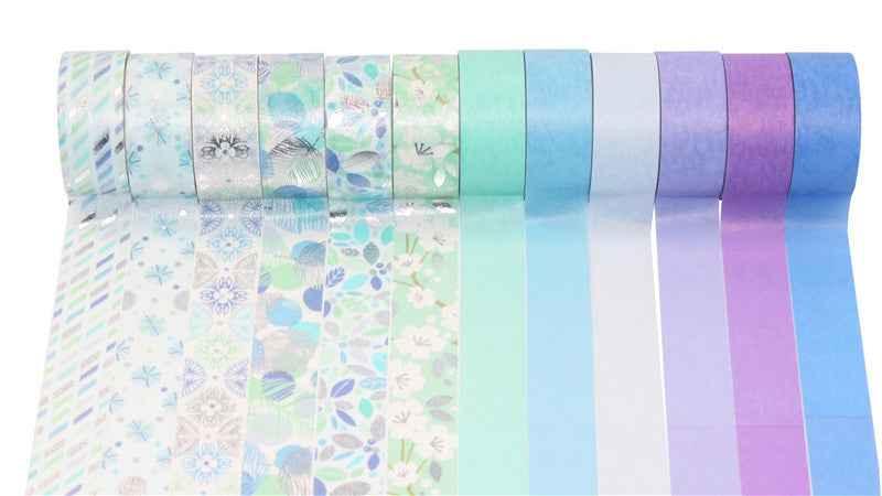 Set de cintas washi azules 12 rollos 15 mm x 3 m