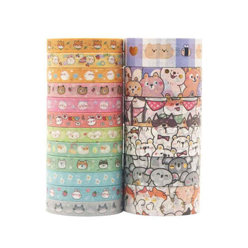 Ensemble de ruban adhésif Washi animaux mignons, 18 rouleaux