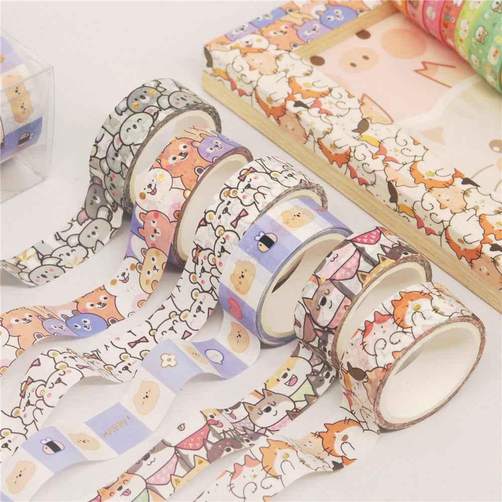 Ensemble de ruban adhésif Washi animaux mignons, 18 rouleaux