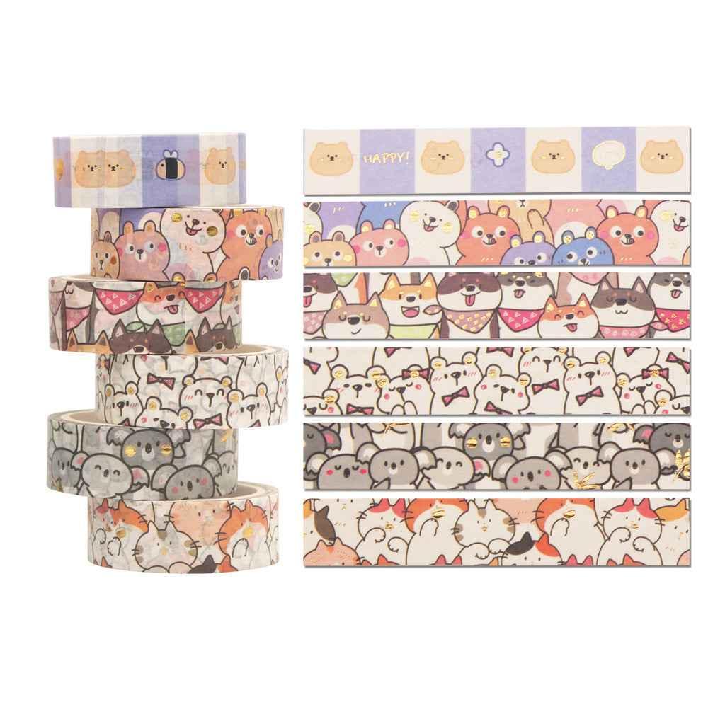 Ensemble de ruban adhésif Washi animaux mignons, 18 rouleaux