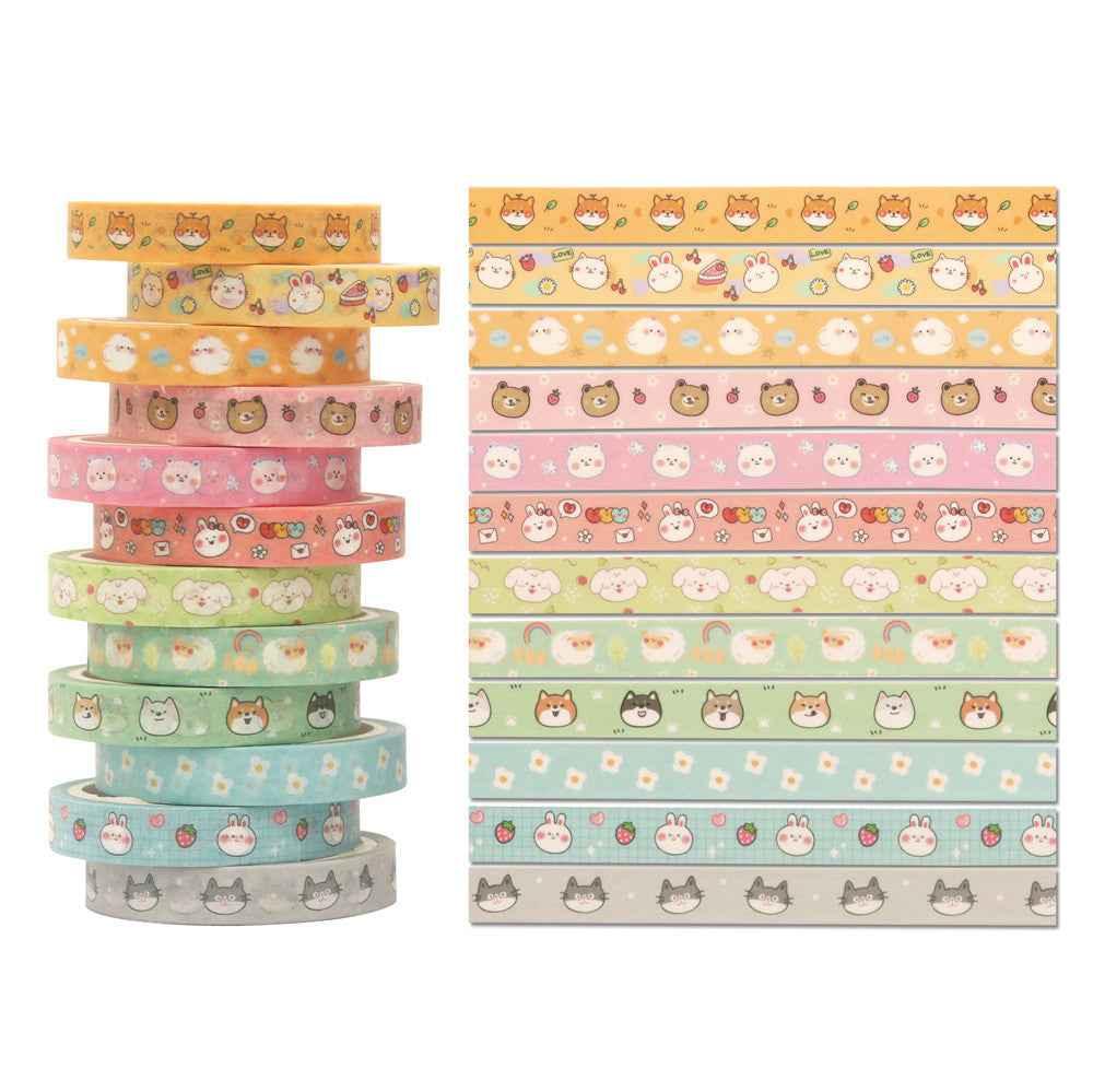 Ensemble de ruban adhésif Washi animaux mignons, 18 rouleaux