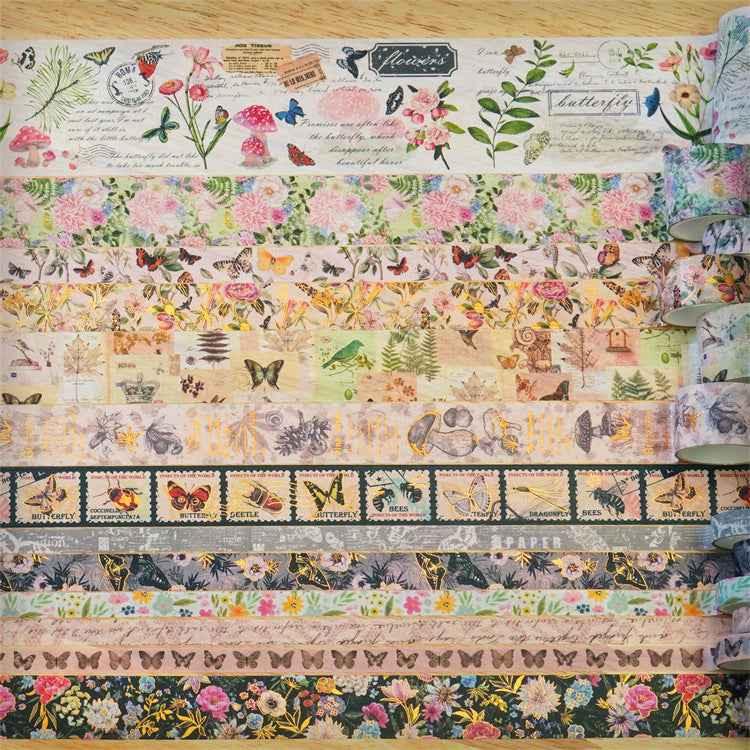 Ensemble de ruban de masquage Washi floral papillon vintage 18 rouleaux