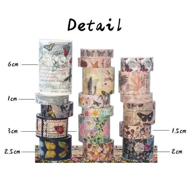 Ensemble de ruban de masquage Washi floral papillon vintage 18 rouleaux