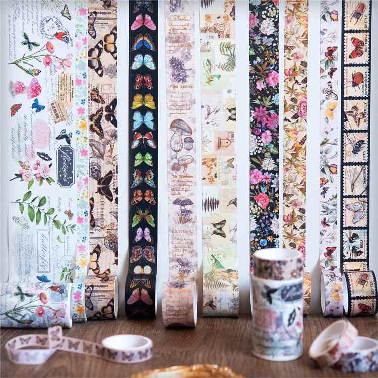 Ensemble de ruban de masquage Washi floral papillon vintage 18 rouleaux
