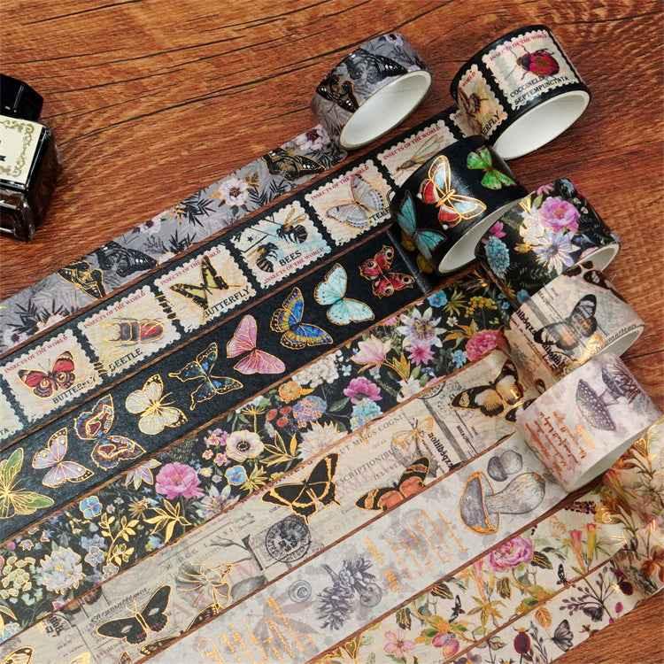 Ensemble de ruban de masquage Washi floral papillon vintage 18 rouleaux