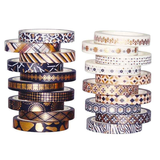 Slim Black Gold Washi Masking Tape Set 20 Rolls 7mm x 5m