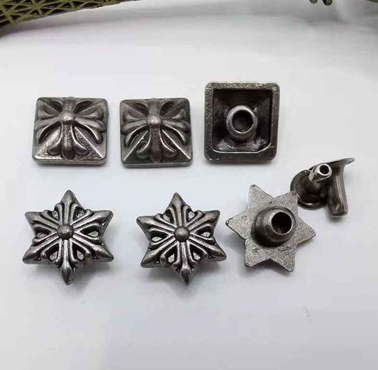 Vintage Silver Hexagram Studs Zinc Alloy Star Rivets 30 Pack(2 Styles)