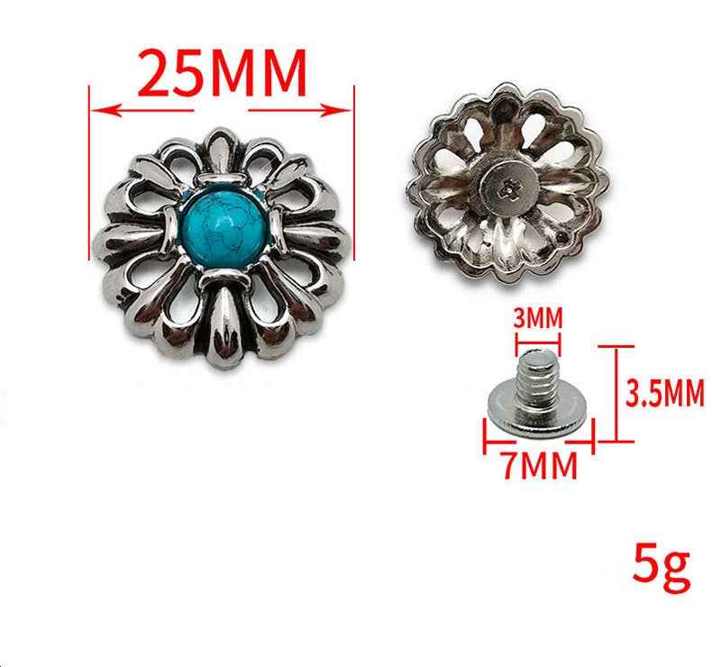 1 Inch Turquoise Floral Screw Studs Vintage Leather Rivets 20 Pack