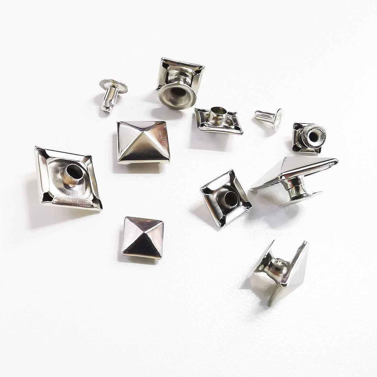 6-12mm Brass Pyramid Stud Rivets Decorative Metal Buttons 120 Pack Silver