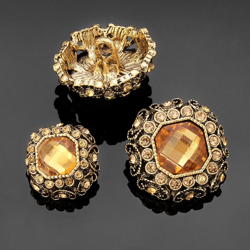 17mm/23mm Square Rhinestone Metal Coat Shank Buttons 6PCS Gold