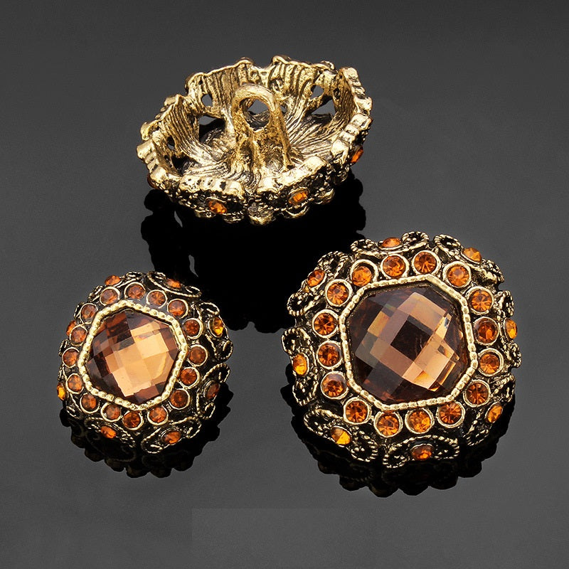 17mm/23mm Square Rhinestone Metal Coat Shank Buttons 6PCS Orange