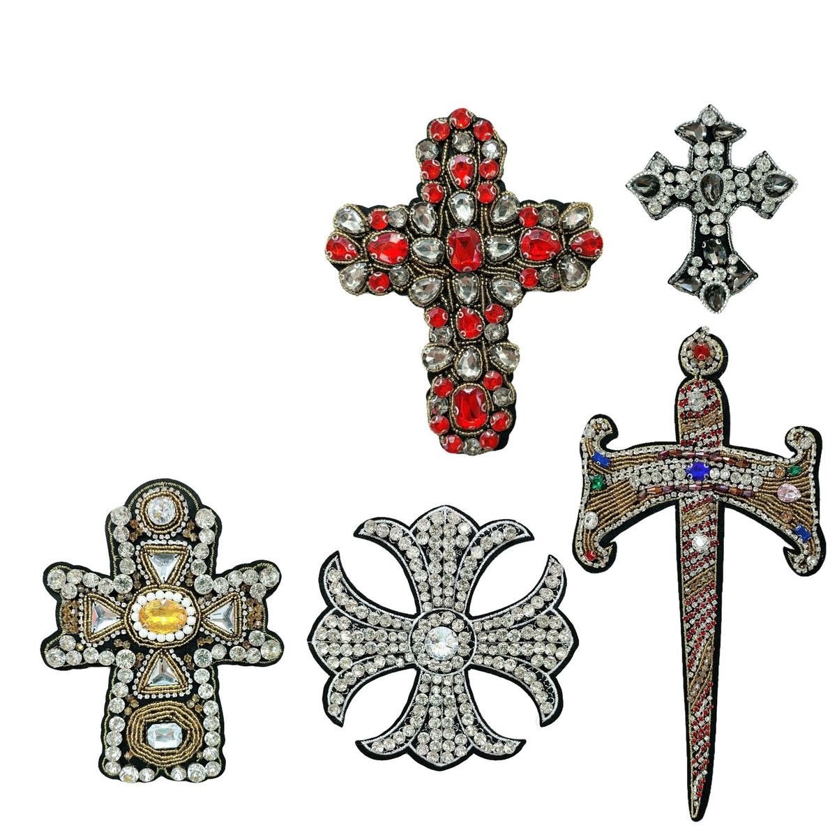 Beaded Vintage Cross Applique Rhinestone-Embellished 3D Patch 5 Pack
