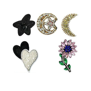 Hand-Sew Colorful 3D Flower Star and Moon Fabric Patches 5 Pack