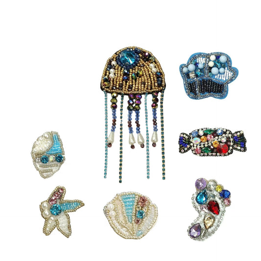 Starfish Jellyfish Rhinestone Applique DIY Clothing Embellishment 7 Pack