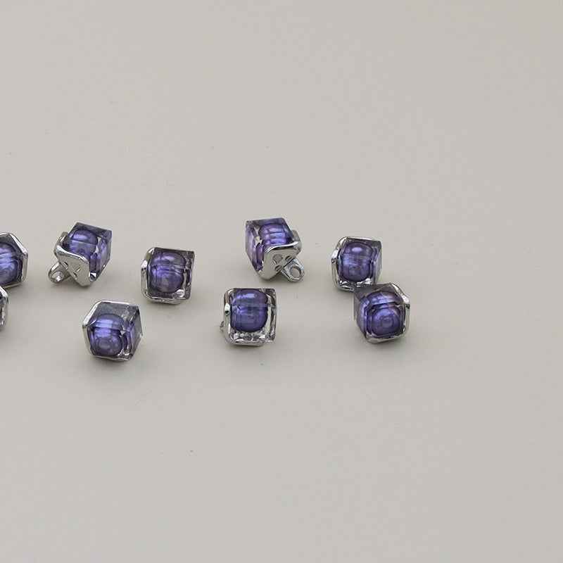 11mm Square Alloy Resin Buttons for Shirts and Sweaters 12PCS Purple