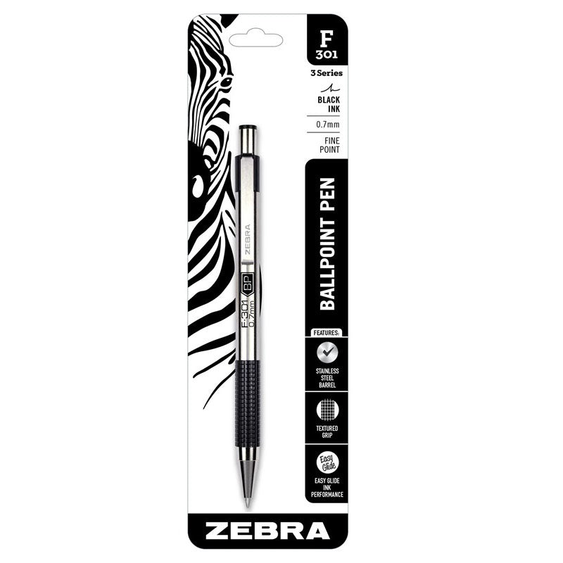 Zebra Pen F-301 Compact Ballpoint Stainless Steel Retractable Pen 0.7mm