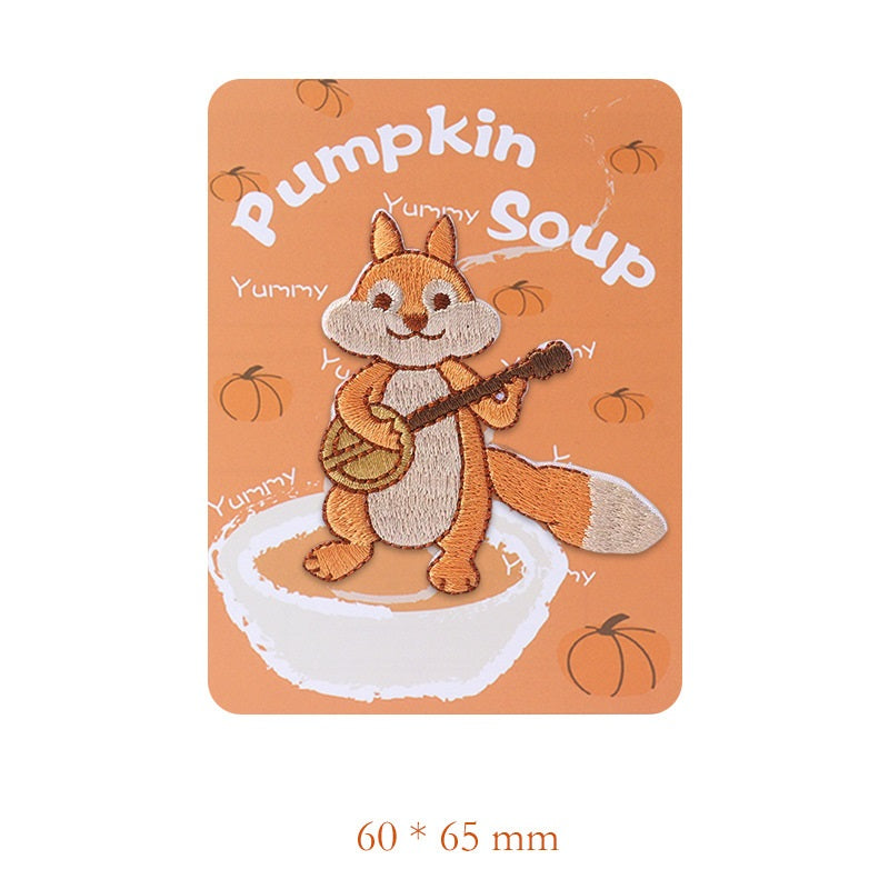 Self-Adhesive Pumpkin Soup Rabbit Duck Squirrel Embroidered Patches 4 Pack