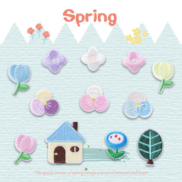 Self-Adhesive Spring Flower Embroidered Patches 12 Pack